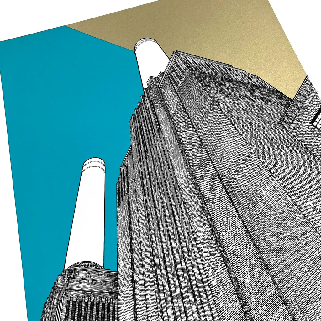 Turquoise and Gold Battersea Print