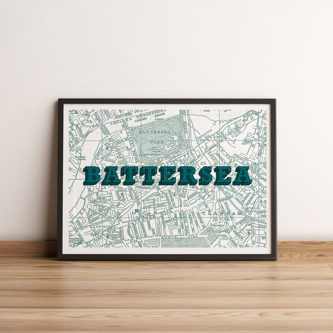 Teal Battersea Map Print